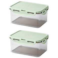 樂扣樂扣 Bisfree Pure 長方形密封保鮮盒 淺綠色 1.1L 2件組, 2 個容器 + 2 個蓋子, 2個