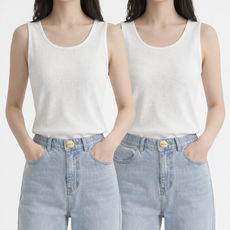 Lalaon 女款U領無袖柔軟鬆餅格紋修身內搭T恤 2件組 TSP2614