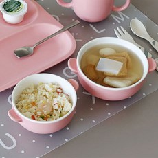 DOHO 孩童雙柄碗 S號+M號, 霧面粉, 1組