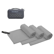 4몬스터 극세사 마이크로화이바타월 스몰 3p + EVA 케이스 세트, 그레이, 1세트