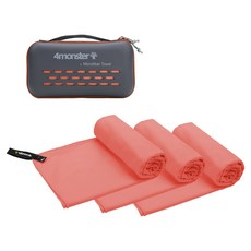 4몬스터 극세사 마이크로화이바타월 미디움 3p + EVA 케이스 세트, 인디안코랄, 1세트