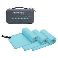 4몬스터 극세사 마이크로화이바타월 라지 3p + EVA 케이스 세트, 라이트블루, 1세트
