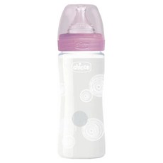 Chicco 舒適哺乳防脹氣玻璃奶瓶 240ml, 歐洲領導品牌, 意大利製造, 甜美女孩, 1個