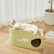 세인트펫 고양이 스크래쳐 숨숨집 2단, 올리브그린, 1개