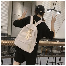 SORIDAL 女用玩具風素色日常兔子玩偶吊飾後背包, 白色