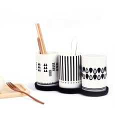 現代線條三層餐具筒, B + black + white, 1個