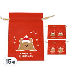 도나와 친구들 크리스마스 선물 포장 부직포백, 26x36 산타 호두, 15개