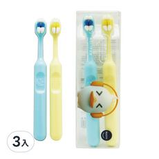 RAOYI 馬卡龍色 幼兒小頭超細萬毛軟毛牙刷兩支入盒裝-男寶色(藍黃), 馬卡龍色(藍黃), 2支, 3組