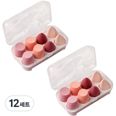 지앤와이 파스텔 물방울 퍼프 8p 케이스 세트, 12세트, 핑크