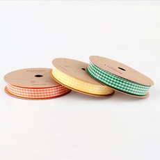 Uniart 捲筒格紋緞帶3件組 2號, 黃色 + 橘色 + 綠色