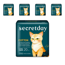 secretday Cotton棉質護墊, 20片, 5包, 長型(18cm)