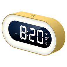 文青馬卡龍橢圓智能LED小夜燈鬧鐘, 鵝絨黃, 1個