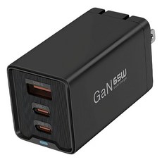 雙PD65W折疊腳GaN氮化鎵充電器, USB-A+Type-C(1A2C), 65W, 黑色/白色, 1個