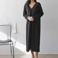 BORIMOM 大尺碼V領長袖孕婦連身裙
