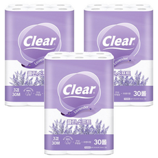 Clear Clean Soft 薰衣草天然紙漿3層高級捲筒衛生紙, 30m, 3個, 30入
