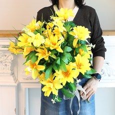 조아트 조화 기념일 선물 성묘 산소 꽃다발 다알리아 데이지 세트, 옐로우, 1개