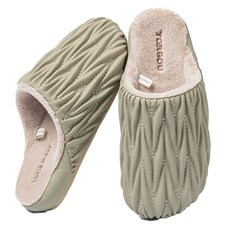 皺褶居家拖鞋 PU人造革 防潑水 毛絨, 38-39, 麥芽白, 1雙