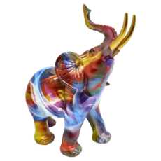 塗鴉炫彩大象擺件創意樹脂工藝品, 珠光小象, 1個