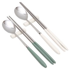 Willive 304不鏽鋼 AMOS 粉彩餐具 2件組, 湯匙 + 筷子, 卡其色 + 象牙白, 2套