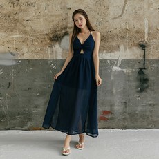 VENDIS 女款雪紡長版開衩素色海灘連身裙 H293