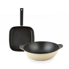 퀸센스 샌드 후라이팬 2종 세트, 베이지, 사각팬 27cm + 파티웍 28cm, 1세트