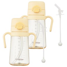 락앤락 유아용 리틀럽 원터치 PPSU 양손 빨대컵 + 추빨대 포함, 옐로우, 2개, 400ml