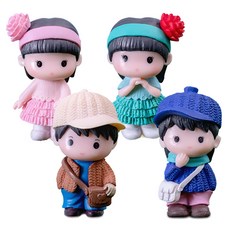 Hanbom Nuri 溫暖帽子情侶迷你玻璃盆栽擺飾公仔4件組, 奶油色, 粉紅色, 薄荷綠, 藍色