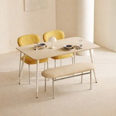 리샘 롱드잠 세라믹 테이블 1400 + 누아A 의자2p + 누아B 벤치 세트 방문설치, 테이블(화이트 + 월넛 베이지) + 의자(옐로우) + 벤치(블랙), 일반 2 + 벤치 1