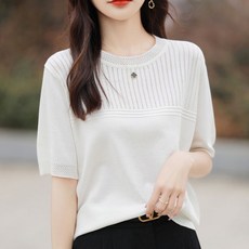 Rich 歐膩 女款冰絲涼感短袖針織T恤