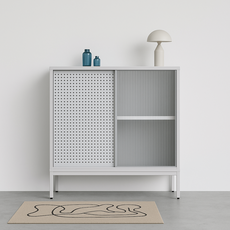 하비티 슬라이딩 도어 철제 수납장, 화이트