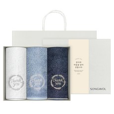 송월타월 땡큐 세면타월 190g 3종 + 띠지 가정의달 기프트 세트 + 쇼핑백, 아이보리, 하늘, 청색, 1세트