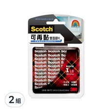 3M Scotch R100S 可再黏雙面膠片 18片 1x1吋, 2組