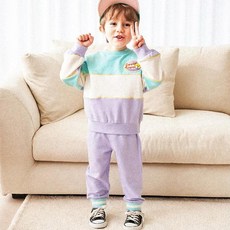 HEJMINI 童款小熊布標條紋拼色長袖上衣+長褲組