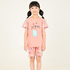 Kids Line 女童貓咪印花短袖睡衣+5分短褲套裝