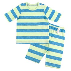 Maykids 兒童綠藍色系七分袖竹節棉家居服上下套裝