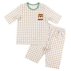 Maykids 男童格紋老虎七分竹節棉家居服上下套裝