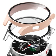 GOOSPERY Galaxy Watch兼容全覆蓋鋼化玻璃保護殼2個, 粉色 + 透明, 1套