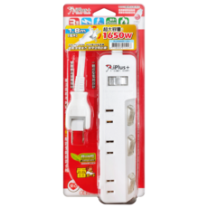 iPlus 保護傘 4切3座防火抗雷擊180度插頭延長線 PU-2436, 1.8m, 白色, 1個