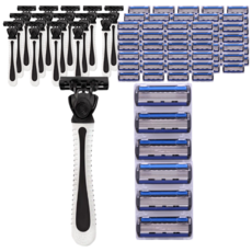 페이스바디 일회용 6중날 면도기 + 여분날 6p 세트 화이트 + 블랙, 15세트