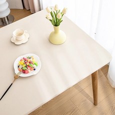 小羊皮防髒汙免洗桌布 PU+防水塗層+仿絲絨, 150 x 90cm, 奶油米, 1個
