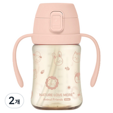 네이쳐러브메레 애니멀프렌즈 PPSU 원터치 빨대컵, 210ml, 2개, 퓨어핑크