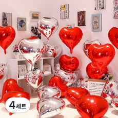미소로운 파티풍선 2종 x 5p 세트 45.72cm, 레드하트, 실버하트, 4세트