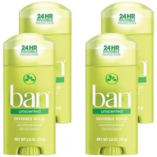 ban 盼 清新體香膏無香味 自然綠色，24小時隱形保護，溫和除臭, 73g, 4件