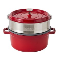 스타우브 원형 꼬꼬떼 법랑냄비 + 스테인레스 찜기 세트, 체리, 1세트, 24cm