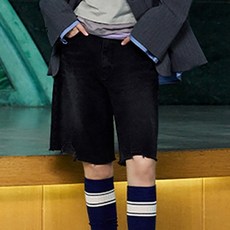 랩 여성용 구제데끼 버뮤다 워싱 데님 반바지 AQ3DP860