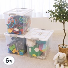 手提鎖扣式可堆疊透明收納箱 33L, 6個, 透明