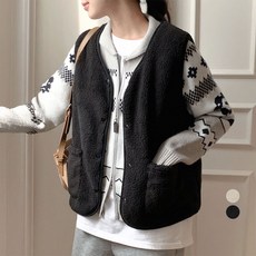 afinar 女款保暖羊羔毛刷毛鈕扣背心外套