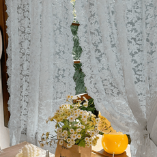 Mimisole豐盛華麗刺繡蕾絲棒型窗簾, 白色