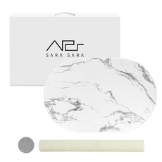 SARASARA 仿大理石紋橢圓形珪藻土地墊+防滑墊, 1入, 灰色