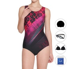 quaro 女性U型美背泳裝 + 泳帽 + 泳鏡 + 胸墊 + 透明收納袋套組 ILF119S